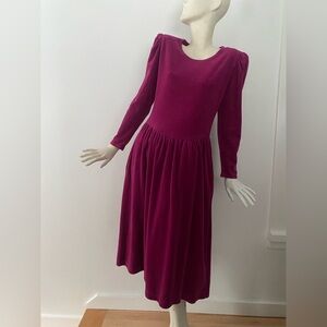 Vintage 80s Lanz Originals Raspberry Pink Velvety Drop Waist Dress